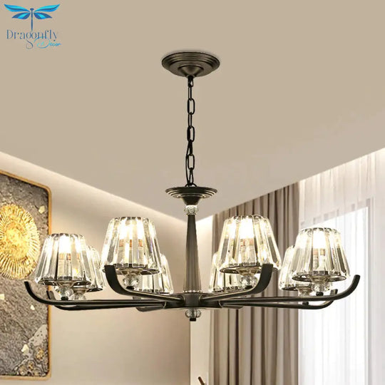 3/8 Heads Chandelier Light With Tapered Crystal Traditional Bedroom Ceiling Fixture