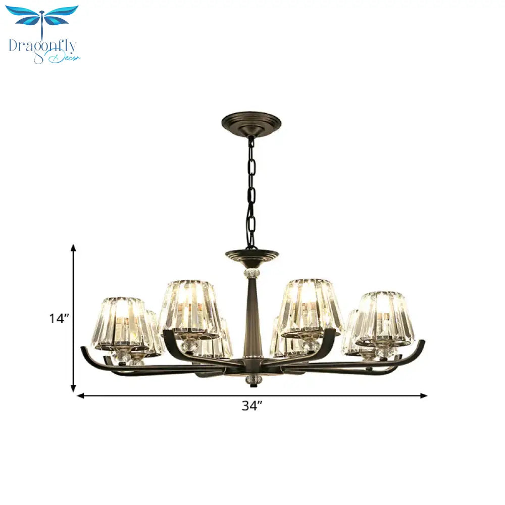 3/8 Heads Chandelier Light With Tapered Crystal Traditional Bedroom Ceiling Fixture