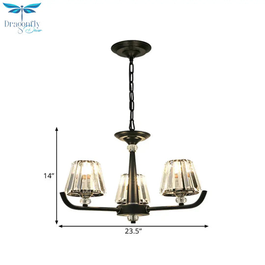3/8 Heads Chandelier Light With Tapered Crystal Traditional Bedroom Ceiling Fixture