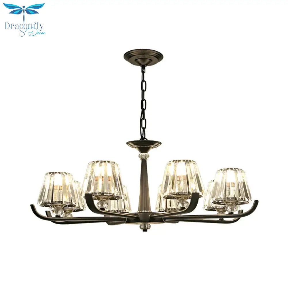 3/8 Heads Chandelier Light With Tapered Crystal Traditional Bedroom Ceiling Fixture