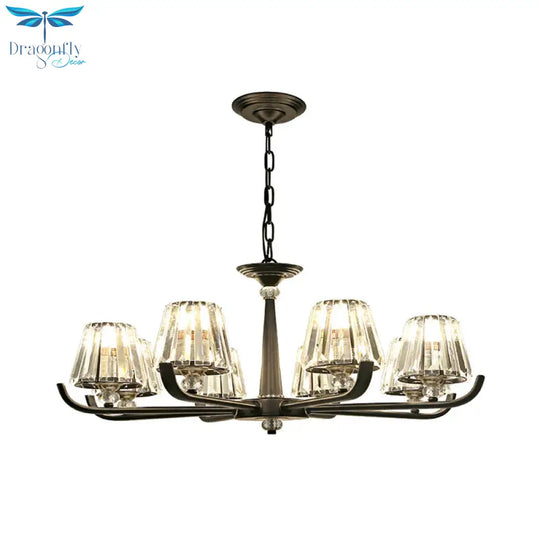 3/8 Heads Chandelier Light With Tapered Crystal Traditional Bedroom Ceiling Fixture