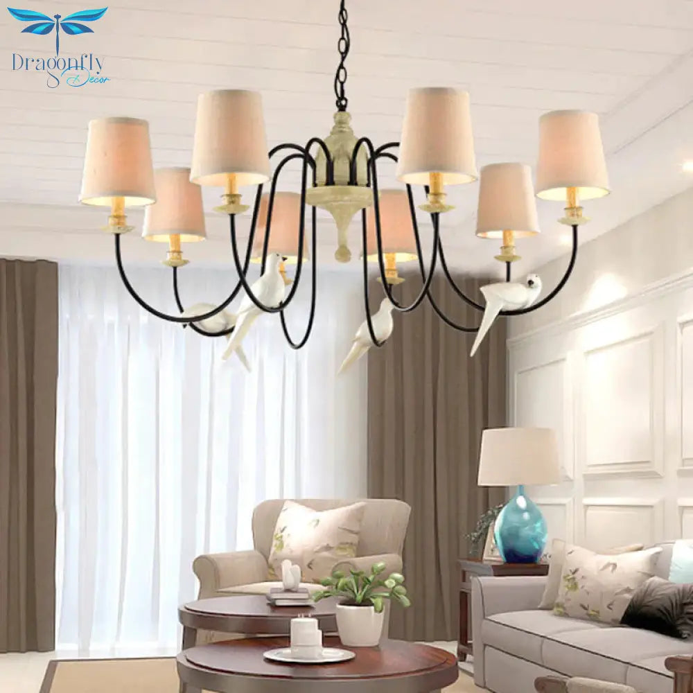 3/8 Lights Fabric Hanging Chandelier Traditional Flaxen Tapered Dining Room Pendant Light Fixture
