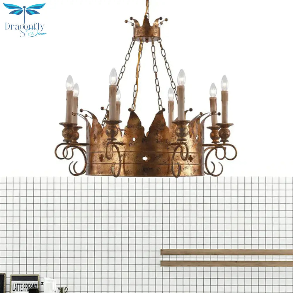 3/8 Lights Metal Chandelier Lamp Rural Rust Crown Dining Room Down Lighting Pendant