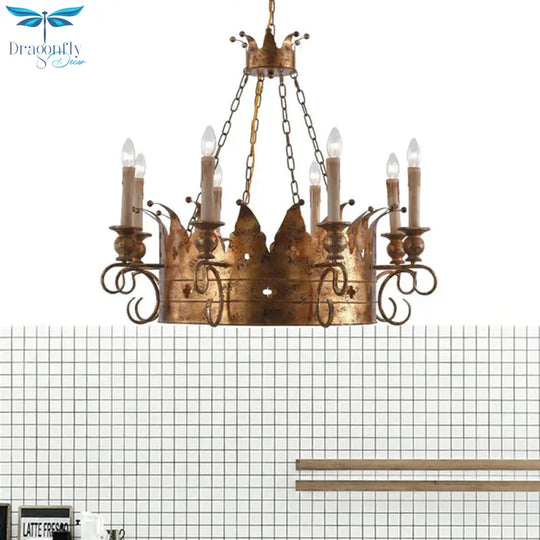 3/8 Lights Metal Chandelier Lamp Rural Rust Crown Dining Room Down Lighting Pendant