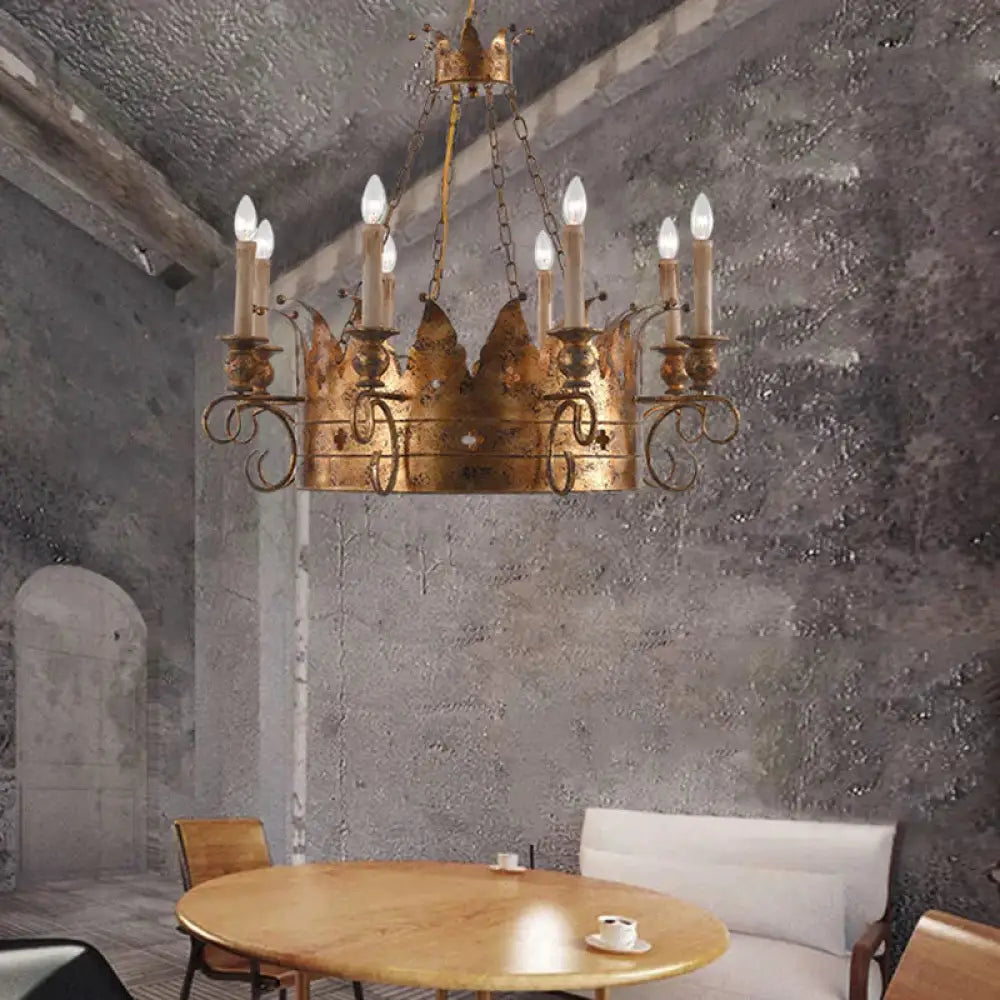 3/8 Lights Metal Chandelier Lamp Rural Rust Crown Dining Room Down Lighting Pendant 8 /