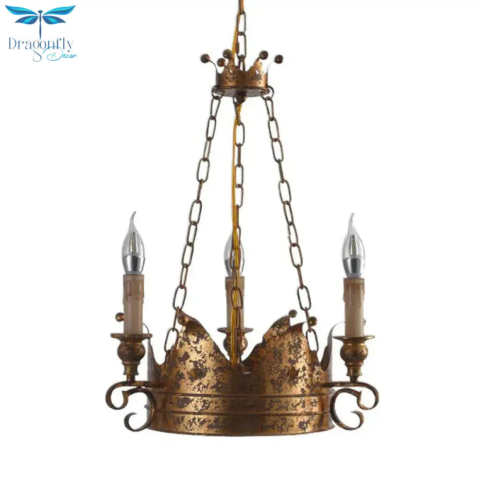 3/8 Lights Metal Chandelier Lamp Rural Rust Crown Dining Room Down Lighting Pendant