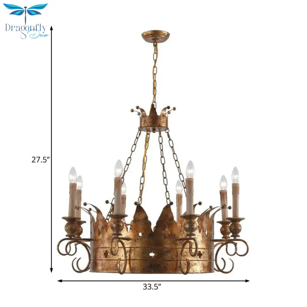 3/8 Lights Metal Chandelier Lamp Rural Rust Crown Dining Room Down Lighting Pendant