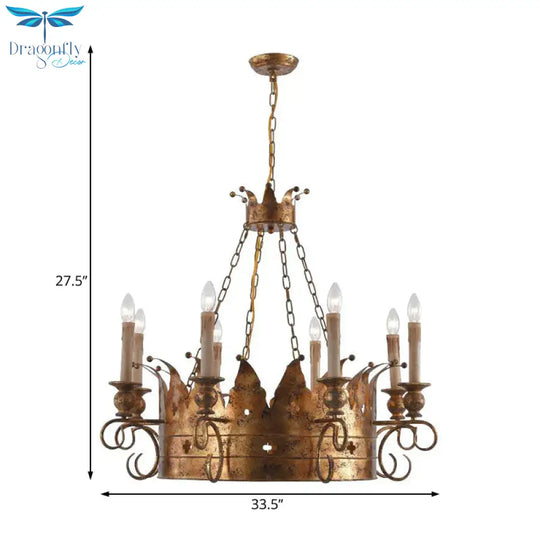 3/8 Lights Metal Chandelier Lamp Rural Rust Crown Dining Room Down Lighting Pendant