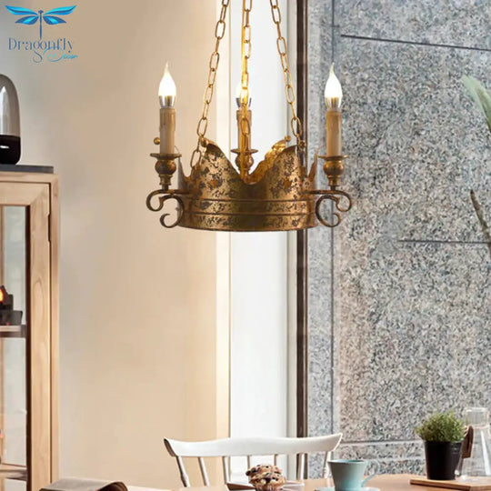 3/8 Lights Metal Chandelier Lamp Rural Rust Crown Dining Room Down Lighting Pendant