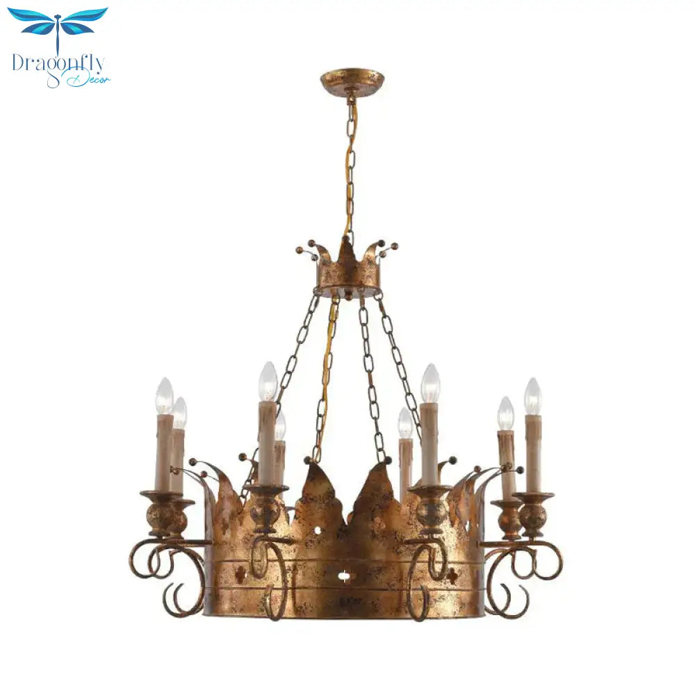 3/8 Lights Metal Chandelier Lamp Rural Rust Crown Dining Room Down Lighting Pendant
