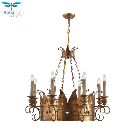 3/8 Lights Metal Chandelier Lamp Rural Rust Crown Dining Room Down Lighting Pendant