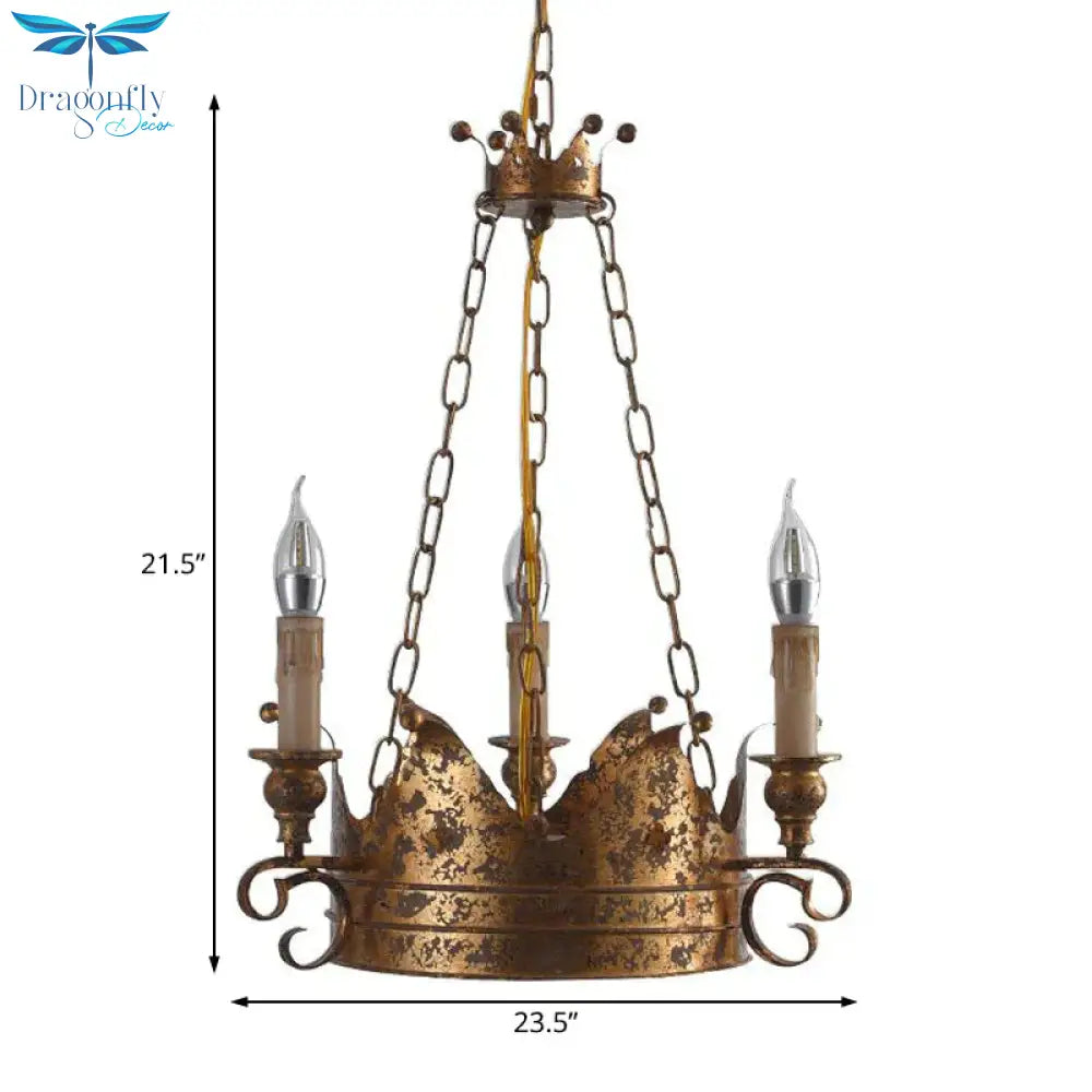 3/8 Lights Metal Chandelier Lamp Rural Rust Crown Dining Room Down Lighting Pendant