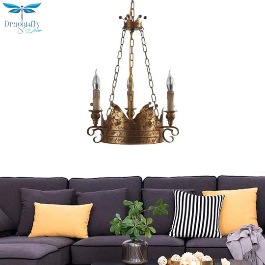 3/8 Lights Metal Chandelier Lamp Rural Rust Crown Dining Room Down Lighting Pendant