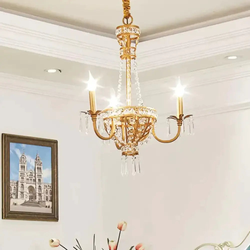 3/9 Bulbs Branch Ceiling Chandelier Rustic Crystal Suspended Lighting Fixture In Brass 3 /