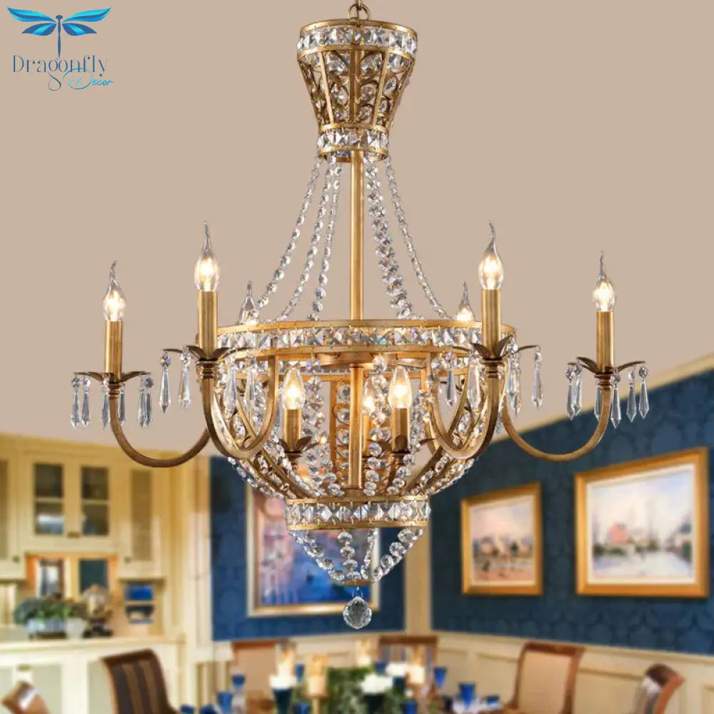 3/9 Bulbs Branch Ceiling Chandelier Rustic Crystal Suspended Lighting Fixture In Brass