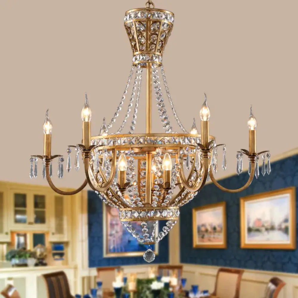 3/9 Bulbs Branch Ceiling Chandelier Rustic Crystal Suspended Lighting Fixture In Brass 9 /