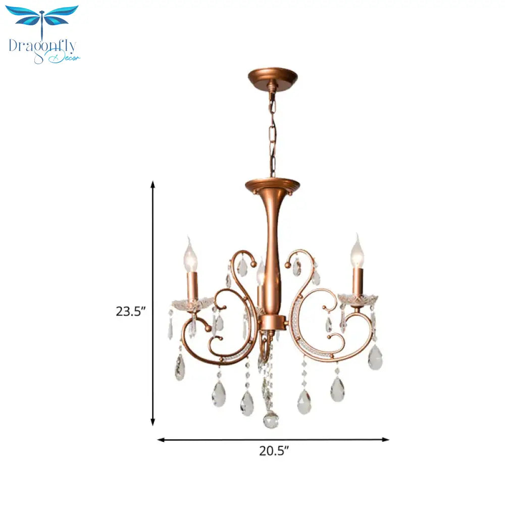 3 - Bulb Chandelier Light Fixture Traditional Swirled Arm Draping Crystal Raindrop Suspension Lamp