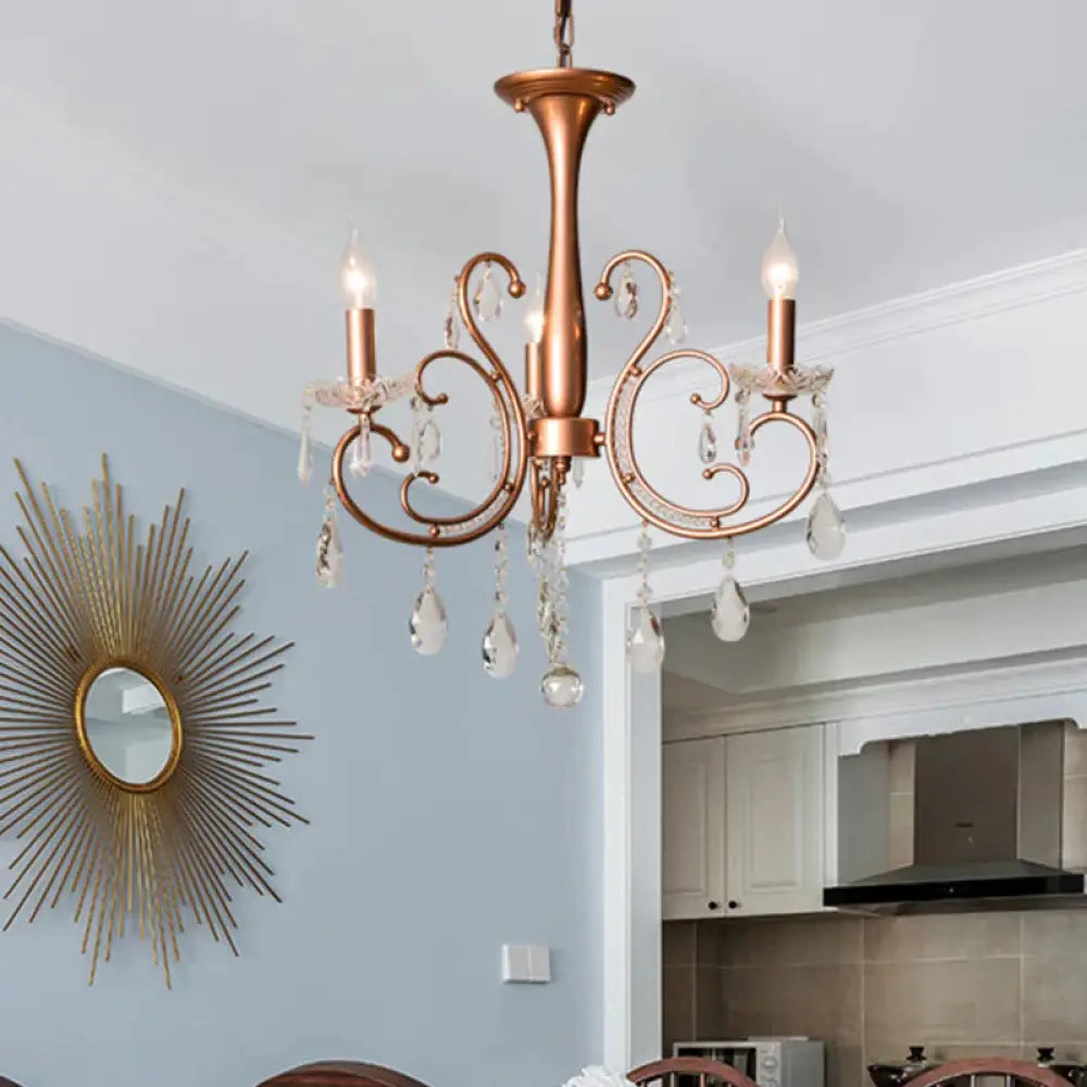 3 - Bulb Chandelier Light Fixture Traditional Swirled Arm Draping Crystal Raindrop Suspension Lamp