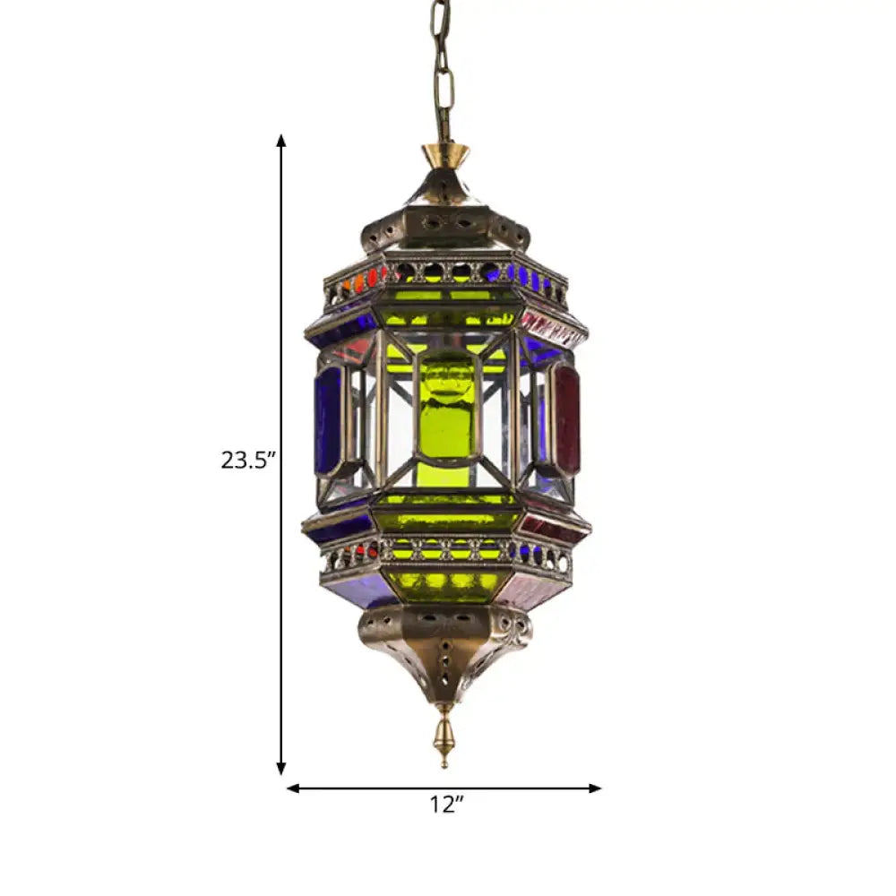 3 - Bulb Hanging Lighting Art Deco Castle Shape Colorful Glass Chandelier Pendant Lamp In Brass