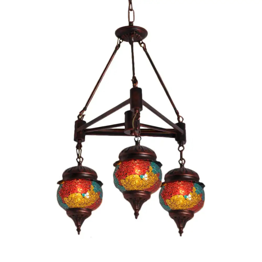 3 Bulbs Ball Chandelier Pendant Lighting Traditional Red - Yellow - Blue Glass Hanging Lamp Kit For