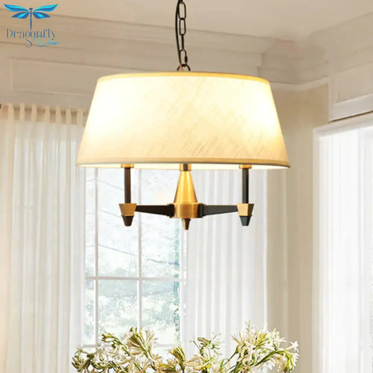 3 Bulbs Ceiling Lamp With Drum Shade Fabric Traditional Dining Room Chandelier Pendant Light In