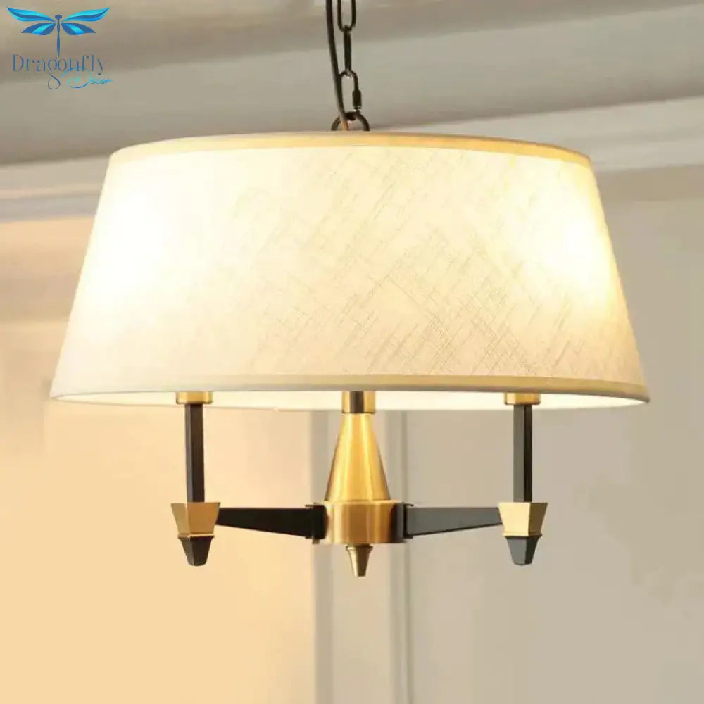 3 Bulbs Ceiling Lamp With Drum Shade Fabric Traditional Dining Room Chandelier Pendant Light In
