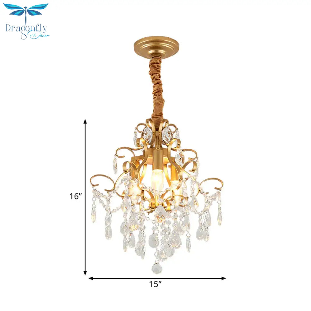 3 Bulbs Chandelier Lighting With Teardrops Shade Crystal Drip Traditional Living Room Hanging