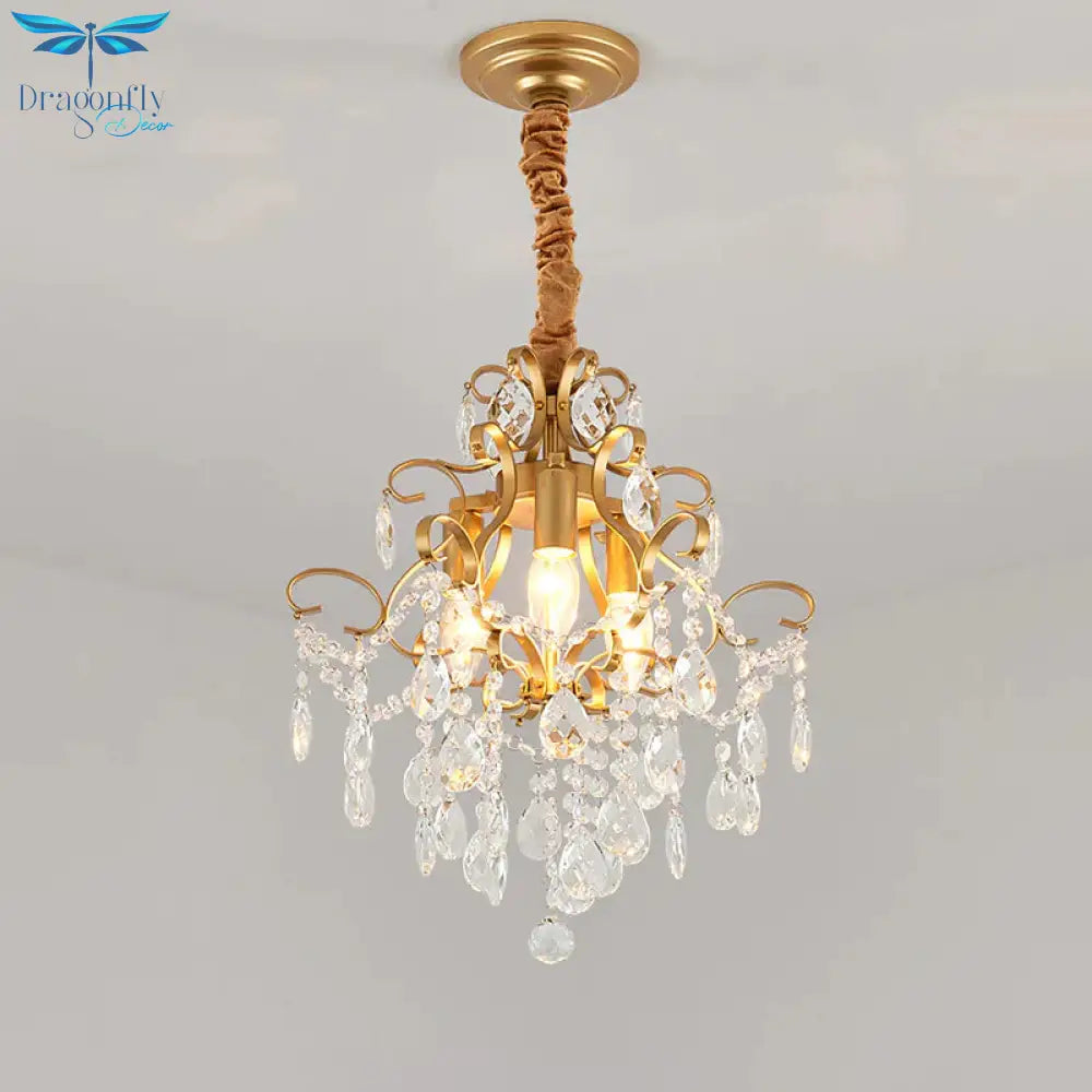 3 Bulbs Chandelier Lighting With Teardrops Shade Crystal Drip Traditional Living Room Hanging