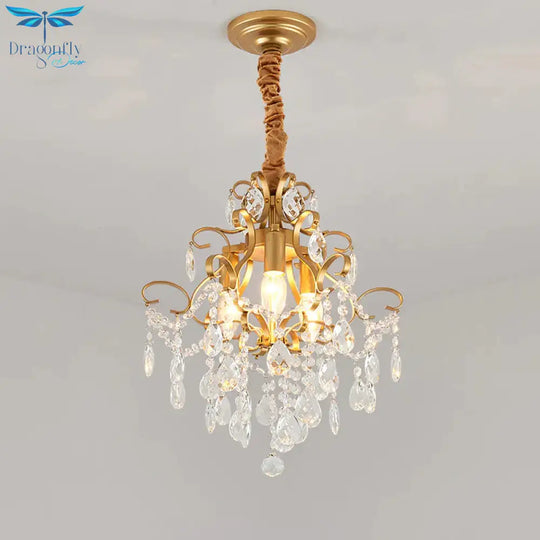 3 Bulbs Chandelier Lighting With Teardrops Shade Crystal Drip Traditional Living Room Hanging