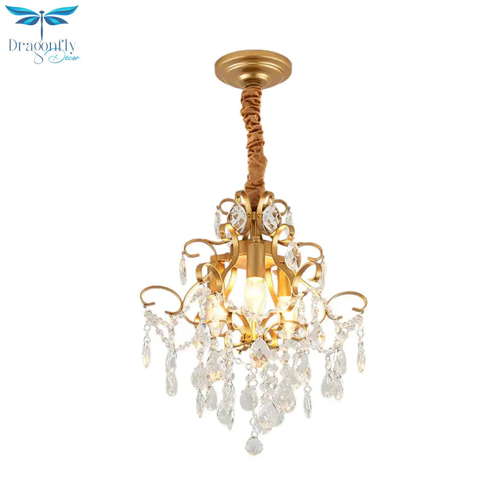3 Bulbs Chandelier Lighting With Teardrops Shade Crystal Drip Traditional Living Room Hanging