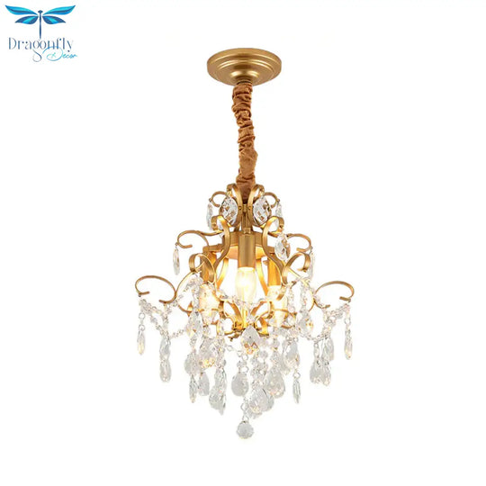 3 Bulbs Chandelier Lighting With Teardrops Shade Crystal Drip Traditional Living Room Hanging