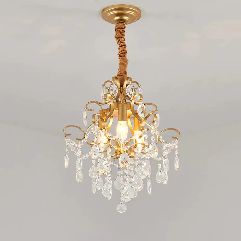 3 Bulbs Chandelier Lighting With Teardrops Shade Crystal Drip Traditional Living Room Hanging