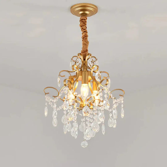 3 Bulbs Chandelier Lighting With Teardrops Shade Crystal Drip Traditional Living Room Hanging
