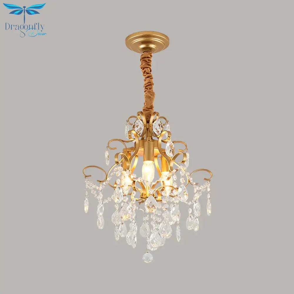 3 Bulbs Chandelier Lighting With Teardrops Shade Crystal Drip Traditional Living Room Hanging