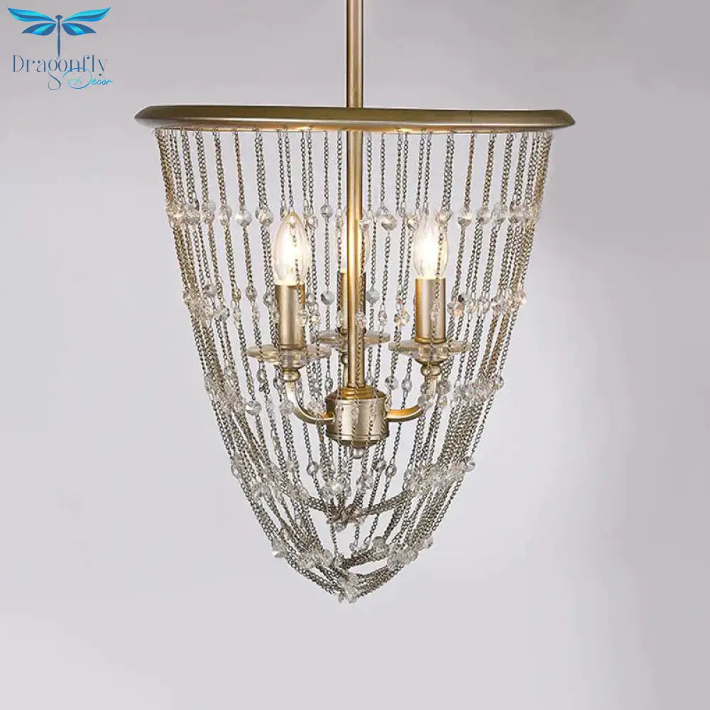 3 Bulbs Cone Ceiling Chandelier Contemporary Crystal Suspended Lighting Fixture In Gold