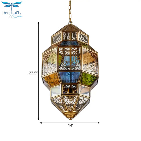 3 - Head Gourd Chandelier Lighting Arab Brass Finish Metallic Hanging Ceiling Lamp With Colorful