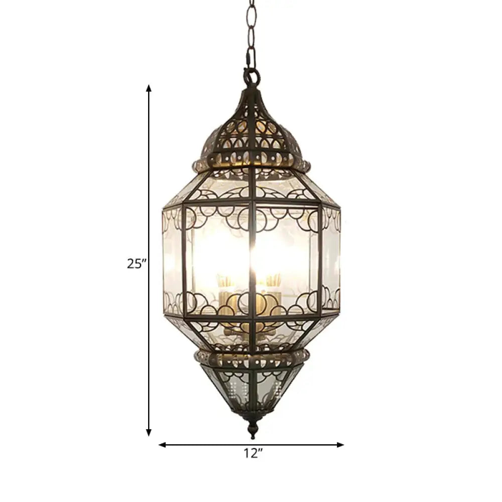 3 - Head Pendant Lighting Antiqued Arab Balcony Hanging Chandelier With Lantern Clear Glass Shade
