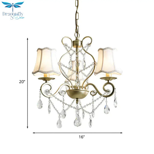 3 Heads Pendant Chandelier With Empire Shade Crystal Raindrop Retro Dining Room Suspended Lighting