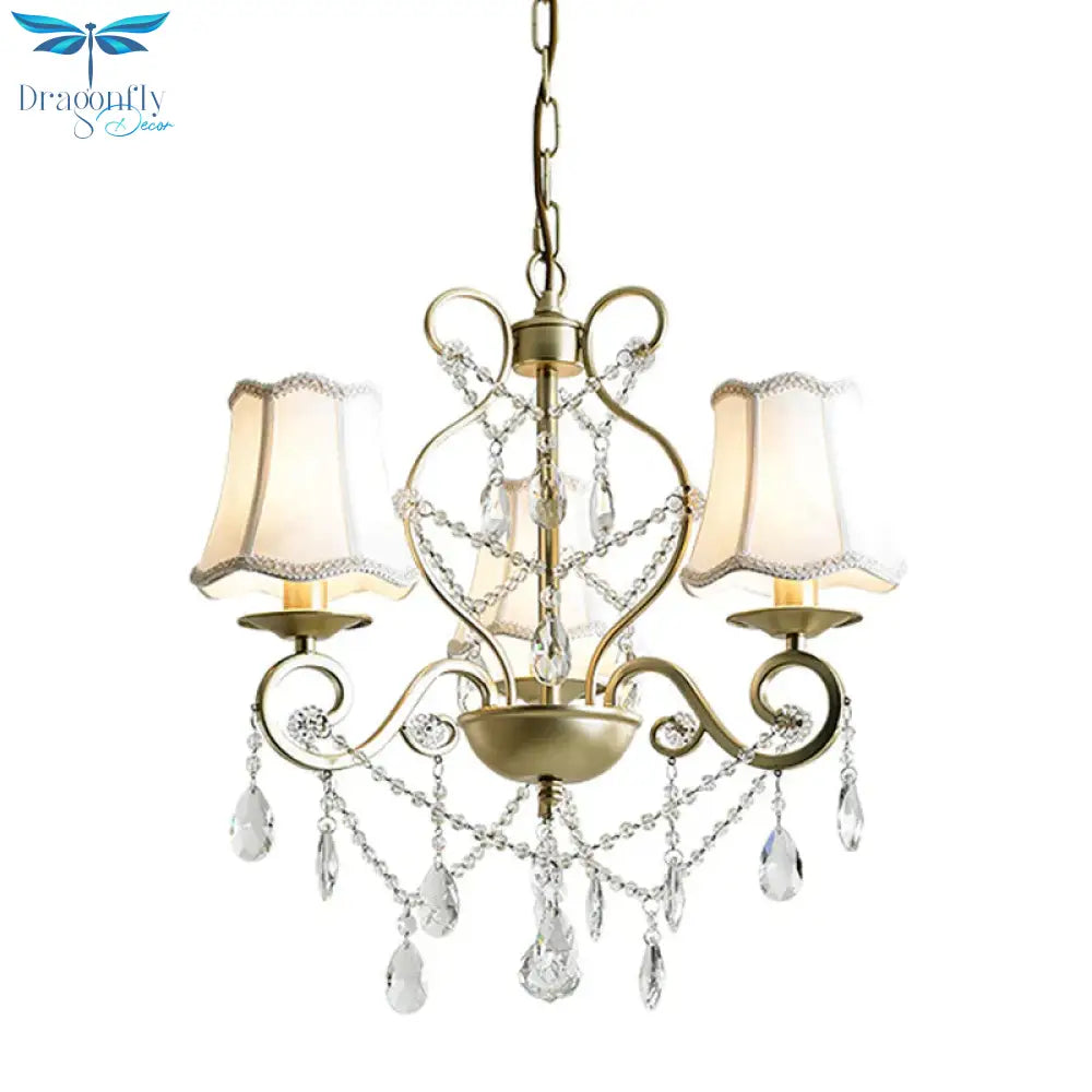 3 Heads Pendant Chandelier With Empire Shade Crystal Raindrop Retro Dining Room Suspended Lighting