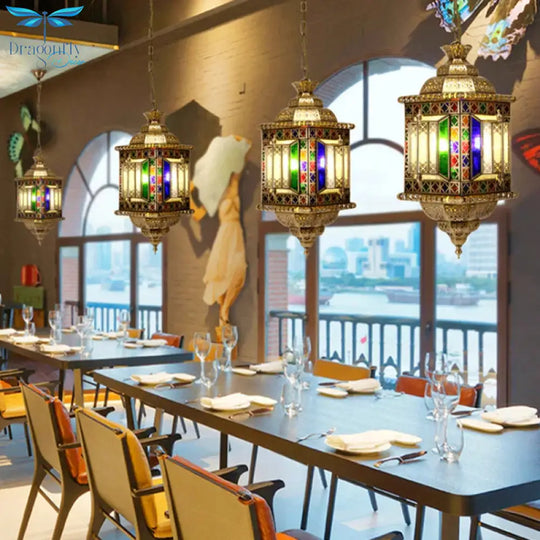 3 - Light Ceiling Chandelier Arabian Lantern Metal Suspended Lighting Fixture In Brass For