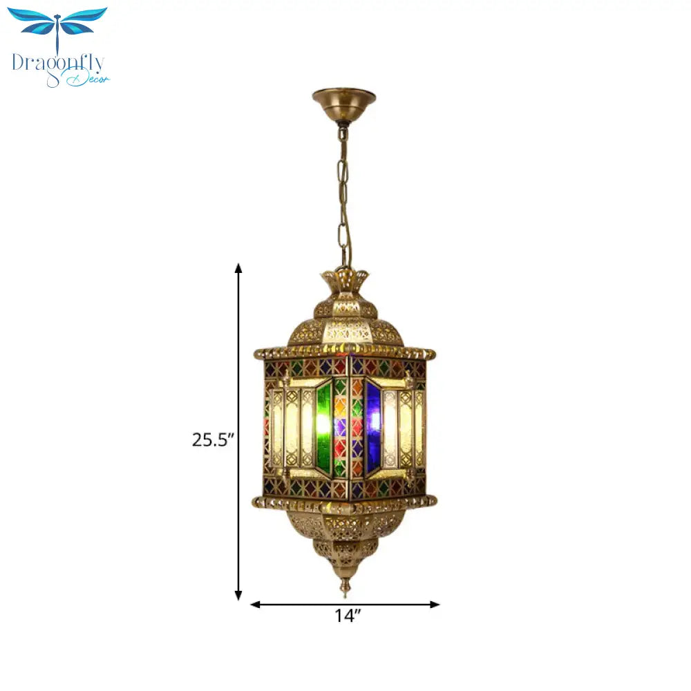 3 - Light Ceiling Chandelier Arabian Lantern Metal Suspended Lighting Fixture In Brass For