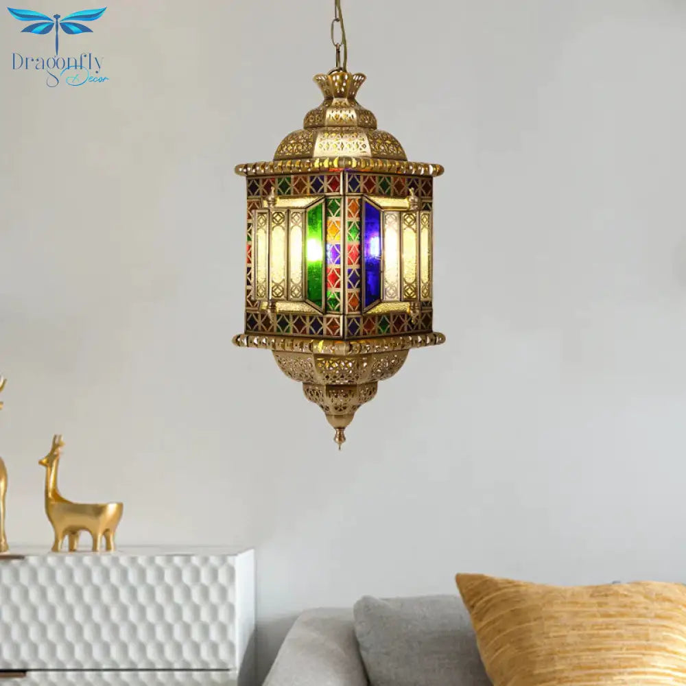3 - Light Ceiling Chandelier Arabian Lantern Metal Suspended Lighting Fixture In Brass For