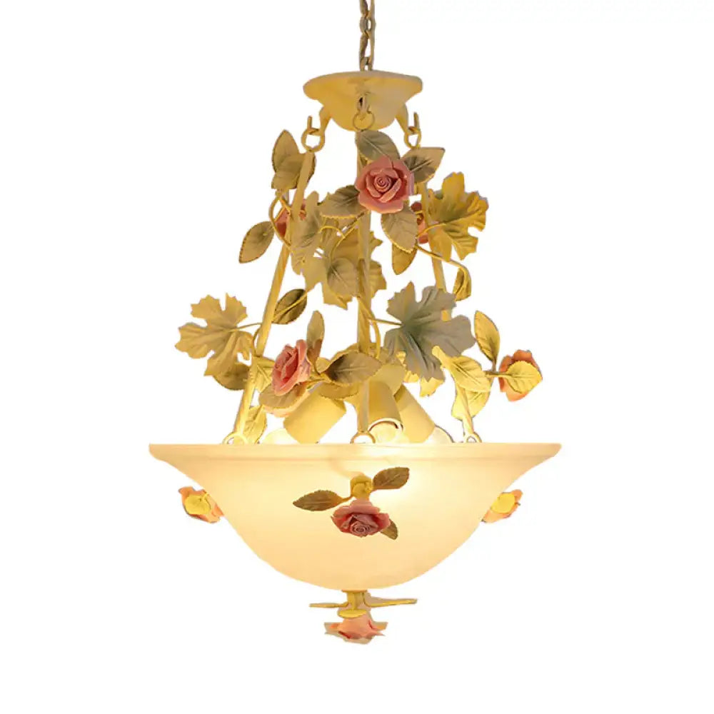 3 - Light Inverted Hat Shade Chandelier American Flower Green Opaline Glass Ceiling Pendant Lamp