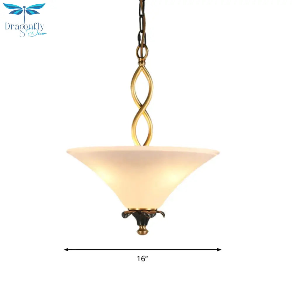 3 - Light Pendulum Light Country Dining Room Chandelier Lamp Fixture With Cone White Glass Shade