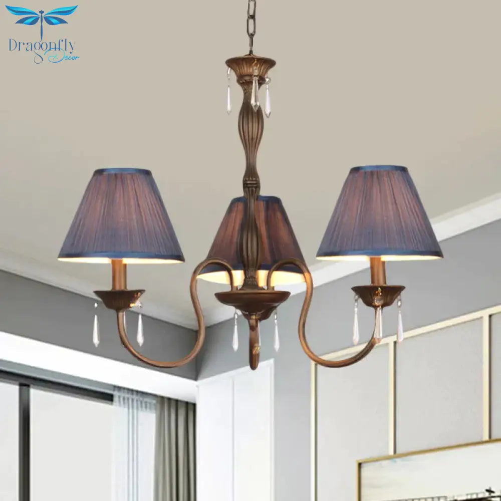 3 Lights Ceiling Lamp With Tapered Fabric Shade Traditional Bedroom Chandelier Pendant Light In