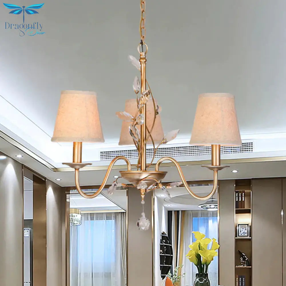 3 Lights Hanging Lighting Traditional Branch Faceted Crystal Chandelier Lamp In Gold With Barrel