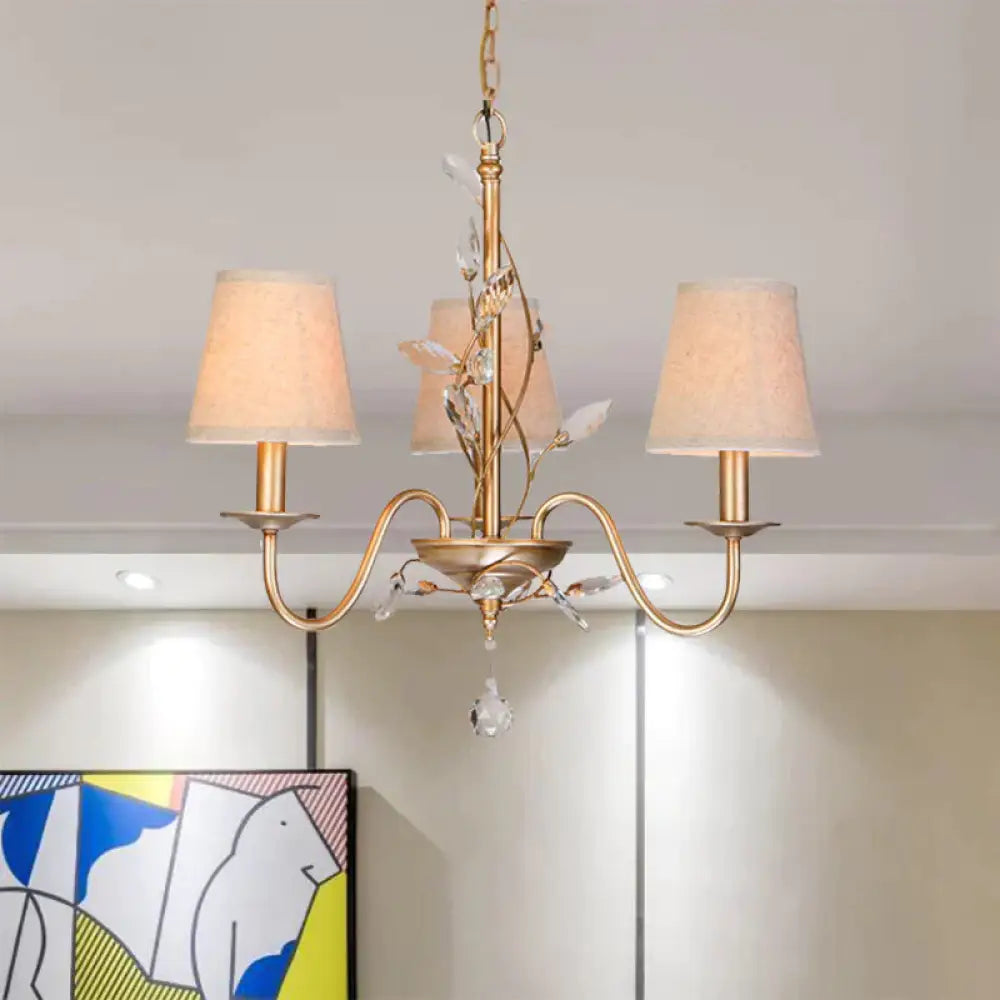 3 Lights Hanging Lighting Traditional Branch Faceted Crystal Chandelier Lamp In Gold With Barrel