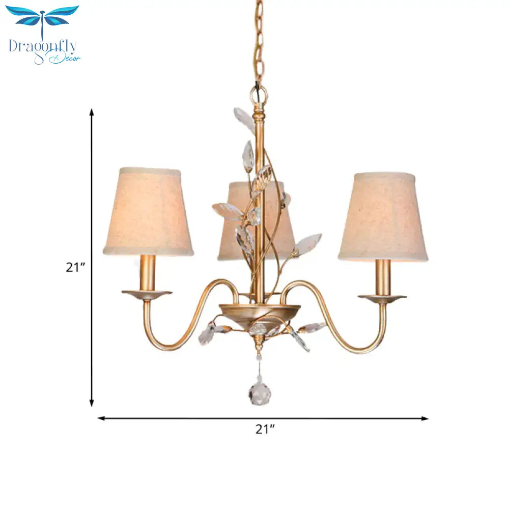3 Lights Hanging Lighting Traditional Branch Faceted Crystal Chandelier Lamp In Gold With Barrel