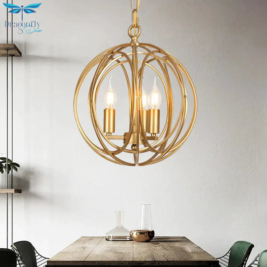 3 Lights Metal Hanging Chandelier Traditional Gold Candelabra Living Room Pendant Light Fixture
