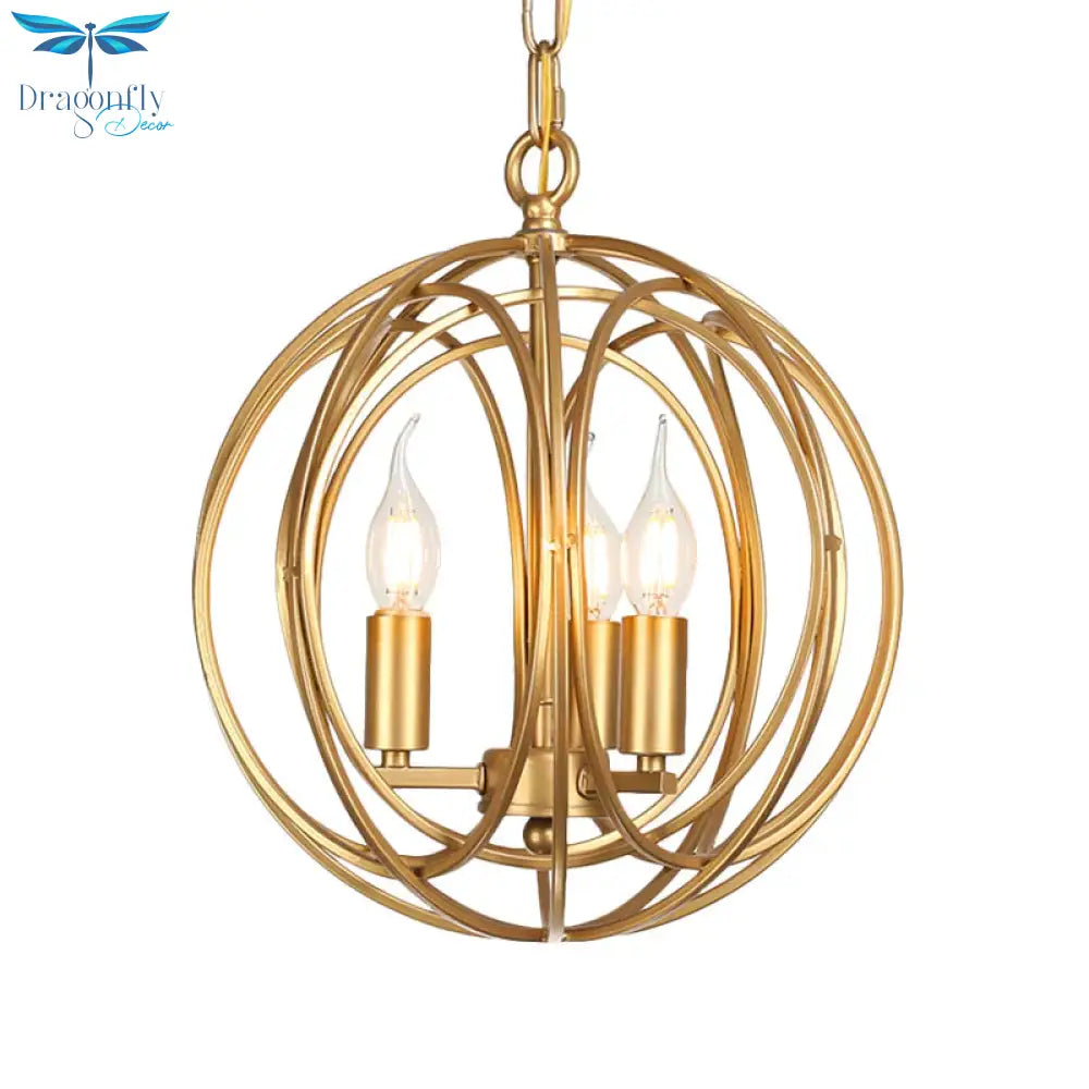 3 Lights Metal Hanging Chandelier Traditional Gold Candelabra Living Room Pendant Light Fixture
